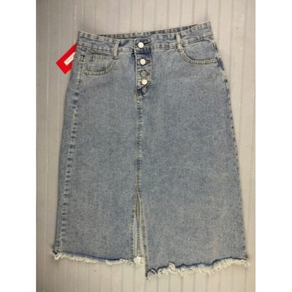 New Collections  M Womens Denim Jean Skirt Button Front Vented Hem Knee … - Picture 1 of 5
